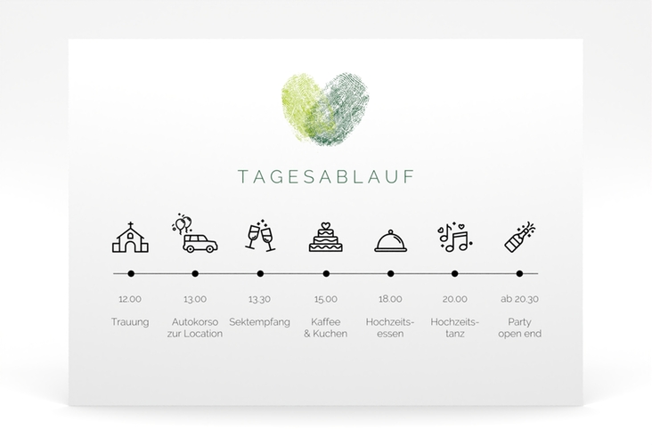 Tagesablauf Poster Hochzeit Fingerprint 70 x 50 cm Poster gruen schlicht mit Fingerabdruck-Motiv