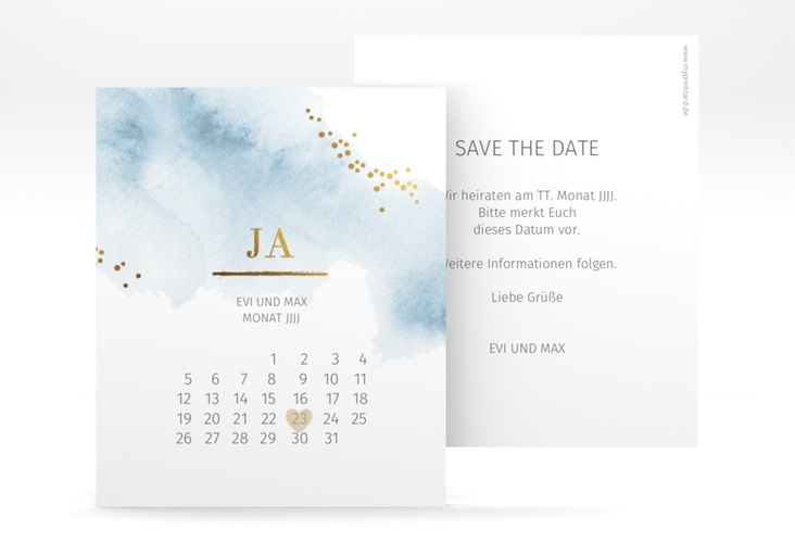 Save the Date-Kalenderblatt Pastell Kalenderblatt-Karte blau hochglanz