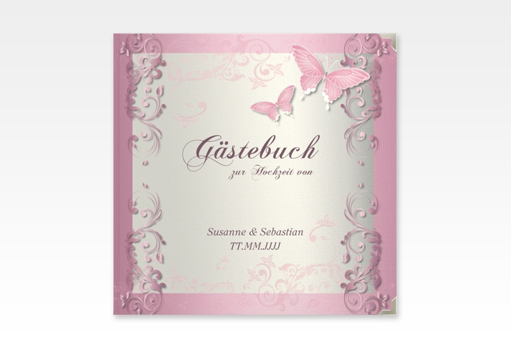 Gästebuch Selection Hochzeit Toulouse Leinen-Hardcover rosa mit Schmetterlingen und Schnörkeln