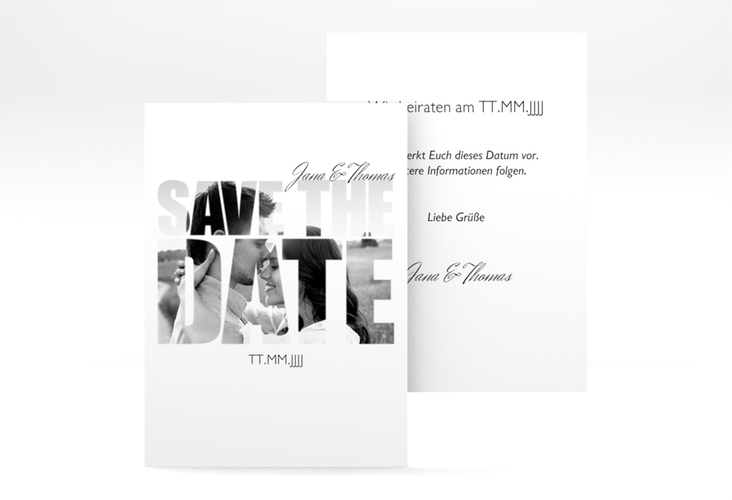 Save the Date-Visitenkarte Letters Visitenkarte hoch weiss hochglanz