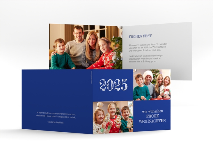 Weihnachtskarte Besinnlichkeit A6 Klappkarte quer blau hochglanz zum Personalisieren mit Jahreszahl
