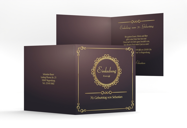 Einladung 70. Geburtstag Bert/Berta quadr. Klappkarte lila