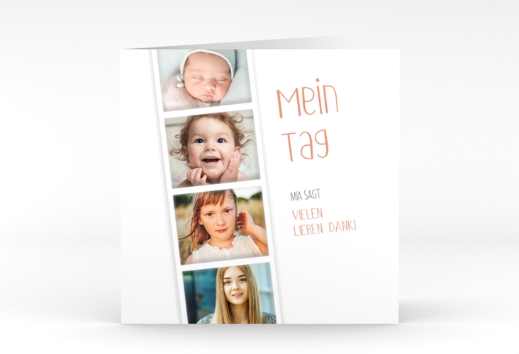 Danksagungskarte Jugendweihe Photostrip quadr. Klappkarte apricot