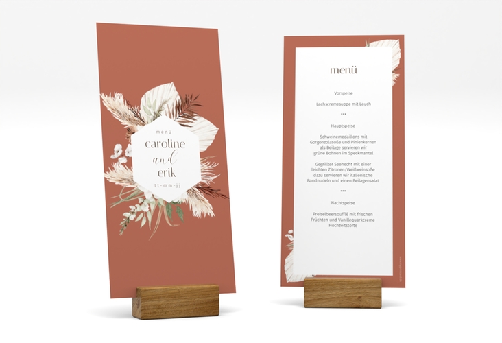 Menükarte Hochzeit Bohemian lange Karte hoch orange