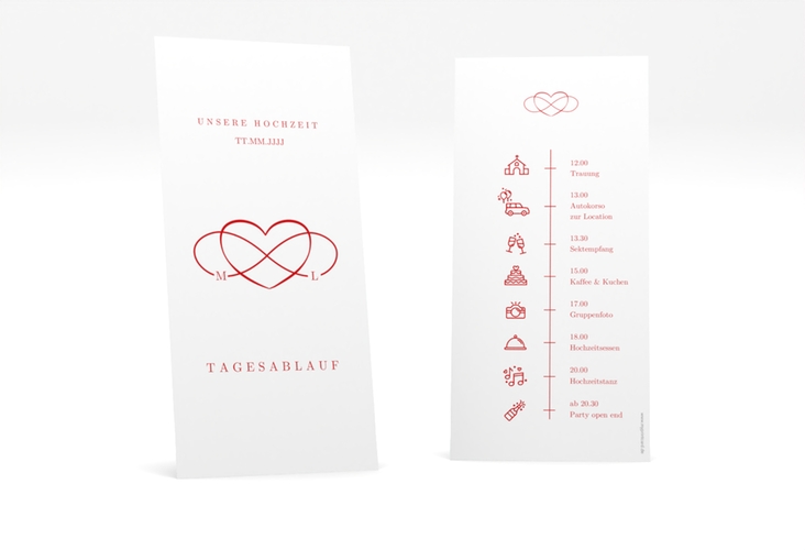 Tagesablauf Hochzeit Infinity lange Karte hoch rot