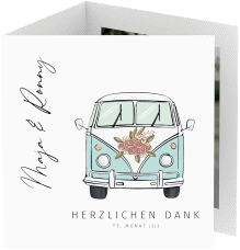 Dankeskarte Hochzeit Hochzeitsbulli quadr. Doppel-Klappkarte blau