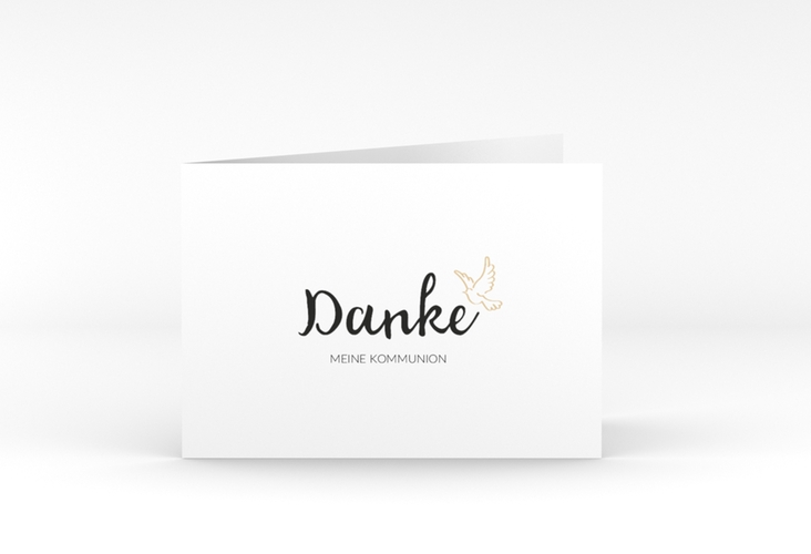 Dankeskarte Kommunion Spirit A6 Klappkarte quer beige hochglanz