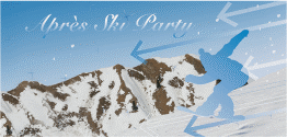 Partyeinladung Ski lange Karte quer mit Snowboarder für Après-Ski-Party