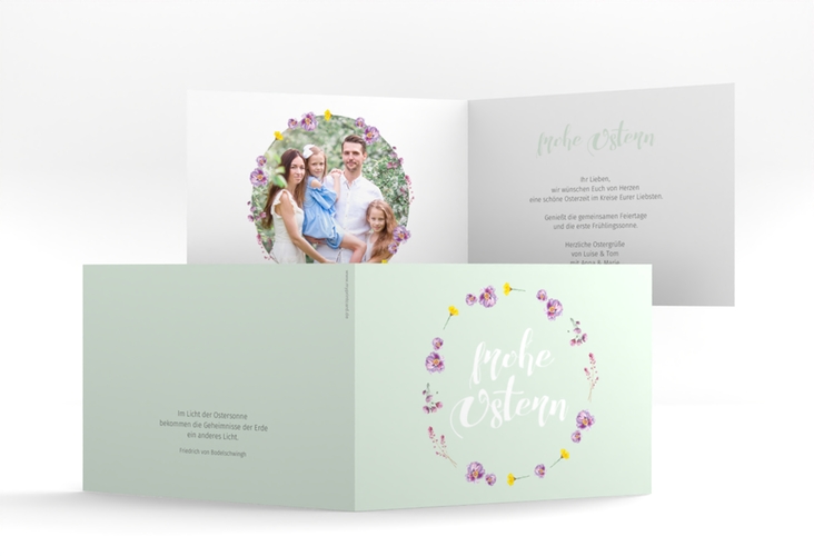 Osterkarte Fiorellino A6 Klappkarte quer Pastell mit Blumenkranz