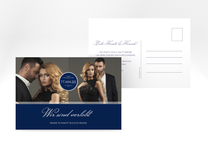 Verlobungskarte Hochzeit Elegancy A6 Postkarte blau