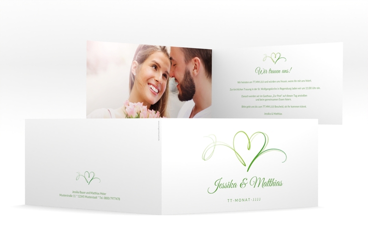Hochzeitseinladung Envie lange Klappkarte quer gruen hochglanz