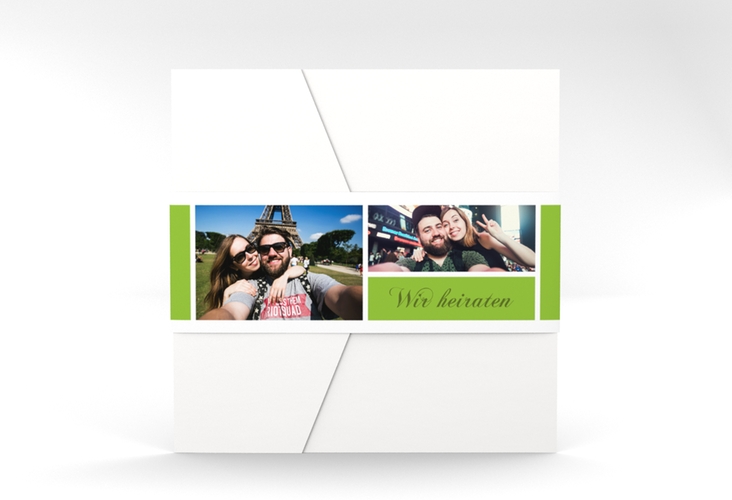 Hochzeitseinladung "Collage" Pocketfold gruen