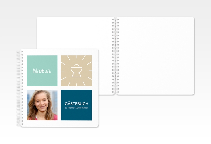 Gästebuch Konfirmation Segen Ringbindung tuerkis
