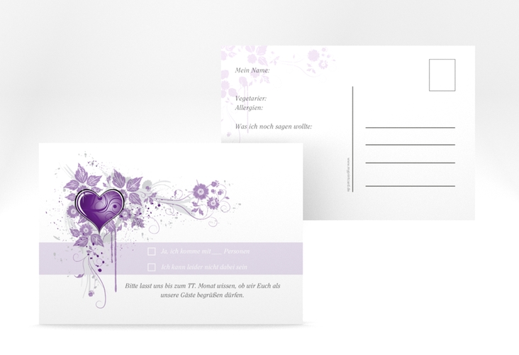 Antwortkarte Hochzeit Triest A6 Postkarte lila hochglanz