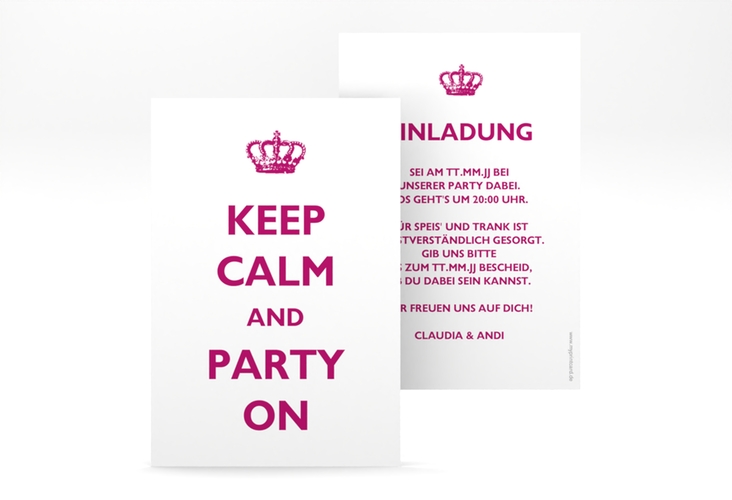 Party Einladungskarte Statement A6 Karte hoch weiss mit Keep-Calm-Spruch