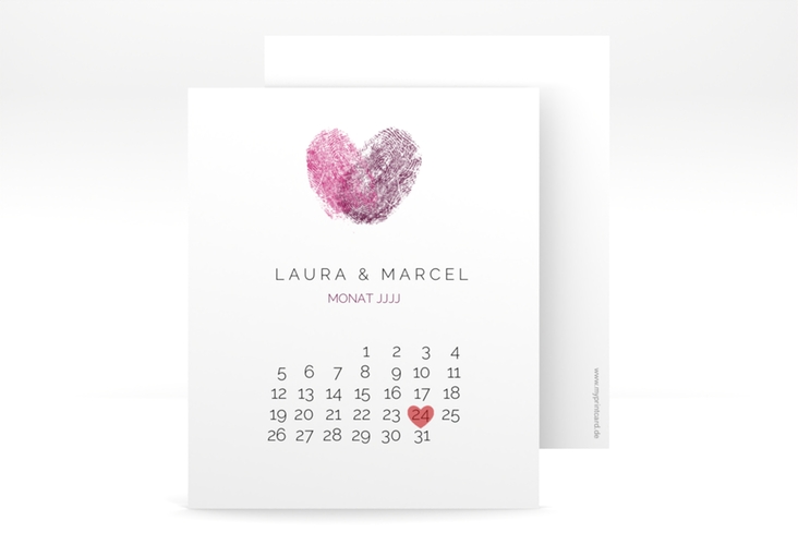 Save the Date-Kalenderblatt Fingerprint Kalenderblatt-Karte pink hochglanz schlicht mit Fingerabdruck-Motiv
