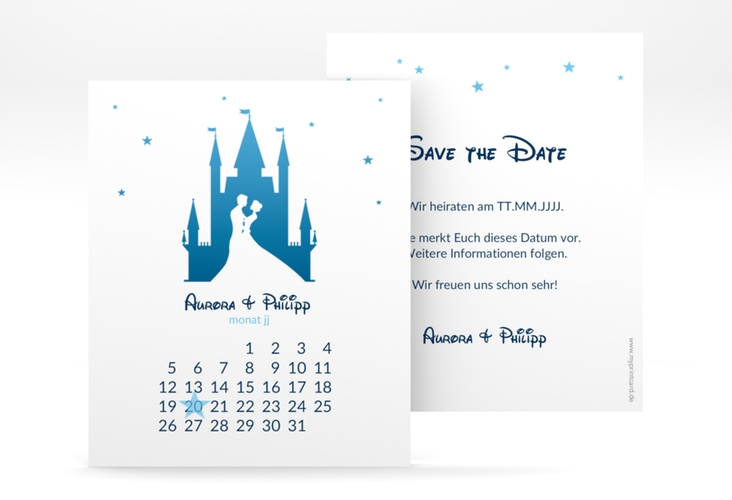 Save the Date-Kalenderblatt Castle Kalenderblatt-Karte blau hochglanz