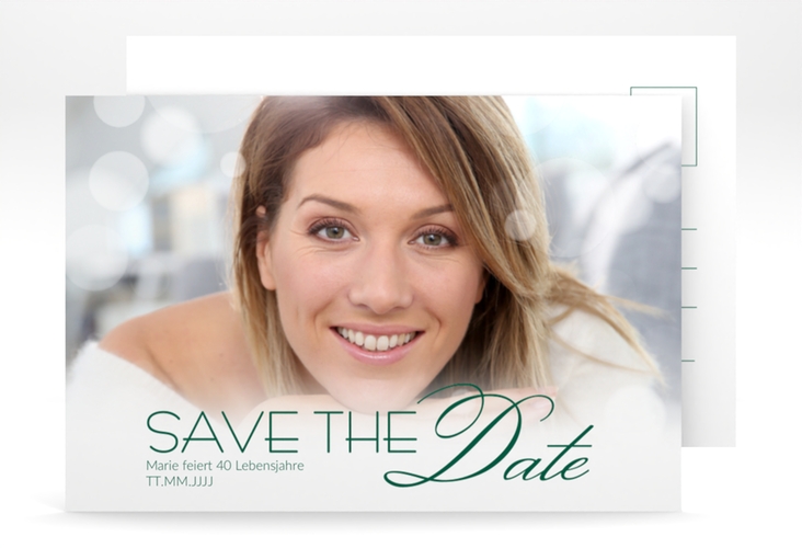Save the Date-Postkarte Geburtstag Luminous A6 Postkarte gruen
