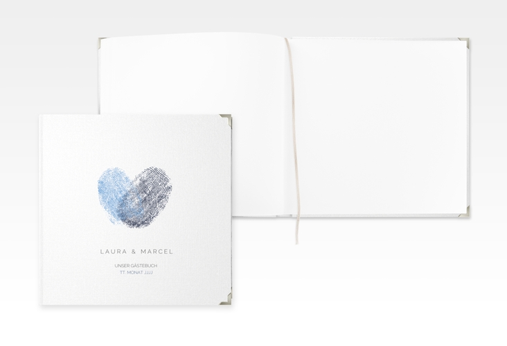 Gästebuch Selection Hochzeit Fingerprint Leinen-Hardcover blau schlicht mit Fingerabdruck-Motiv