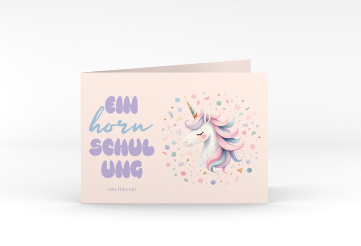 Einschulungskarte Einhornschulung A6 Klappkarte quer rosa