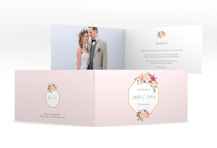 Danksagung Hochzeit Prachtvoll lange Klappkarte quer rosa
