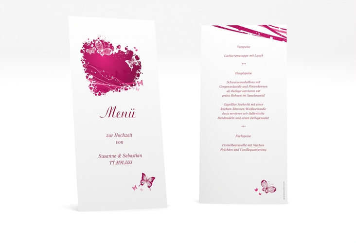 Menükarte Hochzeit Mailand lange Karte hoch pink