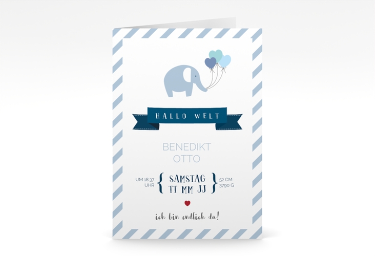 Geburtskarte Babyelefant A6 Klappkarte hoch weiss