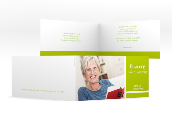 Einladung 70. Geburtstag Gerd/Gerda lange Klappkarte quer mit Foto