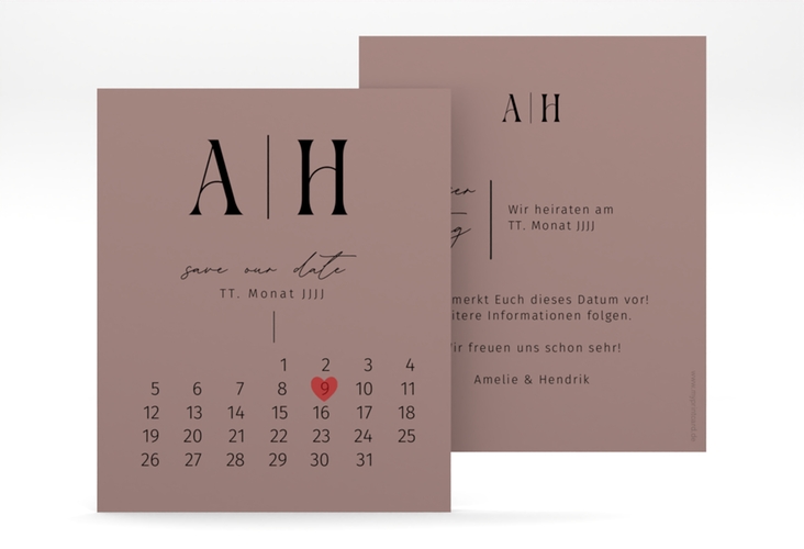 Save the Date-Kalenderblatt Lebensbund Kalenderblatt-Karte rosa hochglanz mit veredelbaren Initialen