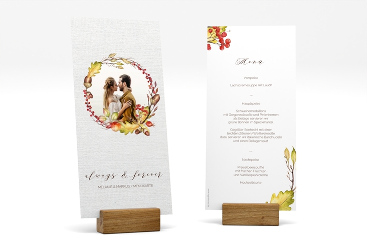 Menükarte Hochzeit Herbstlich lange Karte hoch