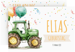 Einladungskarte Kindergeburtstag Traktor A6 Karte quer bunt