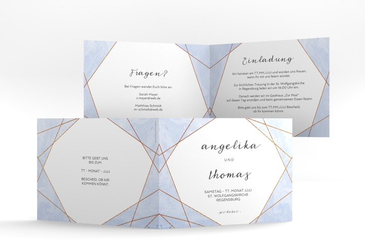 Hochzeitseinladung Asymmetry A6 Klappkarte quer blau