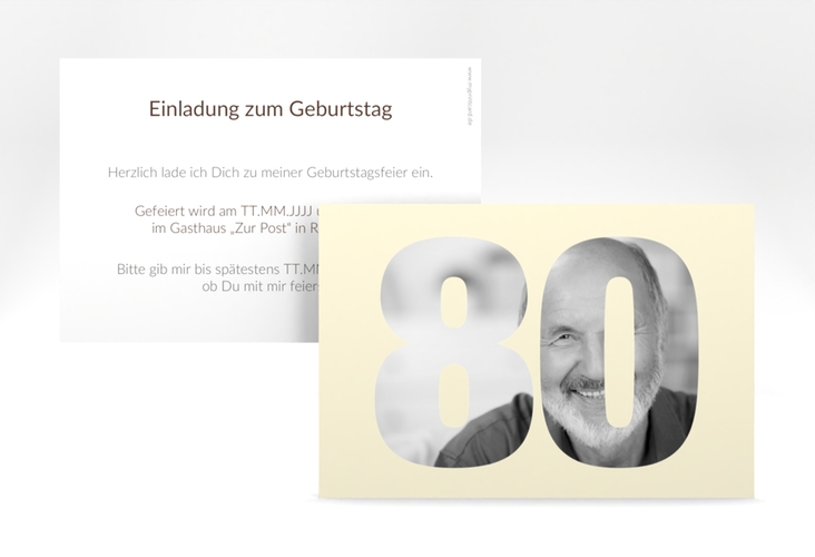 Einladung 80. Geburtstag Numbers A6 Karte quer beige