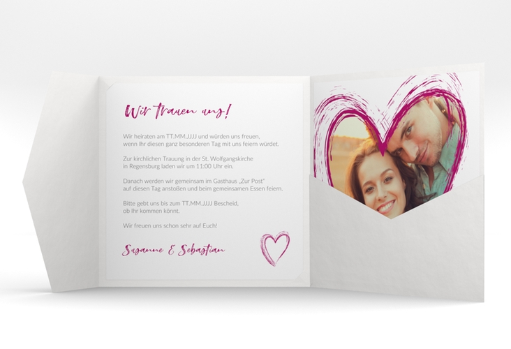 Hochzeitseinladung Liebe Pocketfold pink