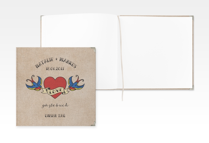 Gästebuch Selection Hochzeit Tattoo Leinen-Hardcover mit Herz und zwei Schwalben