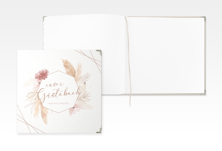 Gästebuch Selection Hochzeit Bohostyle Leinen-Hardcover beige mit Pampasgras in Aquarell