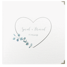 Klick: Details zu Gästebuch Selection Hochzeit "Greenheart" anzeigen Gästebuch Selection Hochzeit Greenheart Leinen-Hardcover grau mit elegantem Herz und Eukalyptus-Zweig