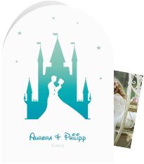 Klick: Details zu Einladungskarte Hochzeit "Castle" anzeigen Einladungskarte Hochzeit Castle A6 Bogen-Klappkarte + Foto tuerkis
