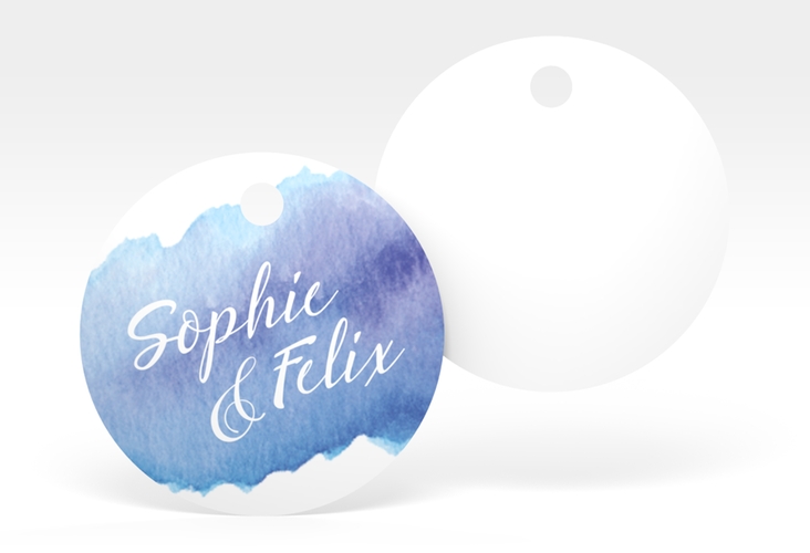 Geschenkanhänger Hochzeit "Aquarella" Geschenkanhänger, rund blau hochglanz