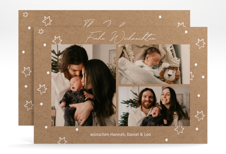Weihnachtskarte Sternenschnee A6 Karte quer Kraftpapier für Weihnachtsgrüße mit Familienfoto