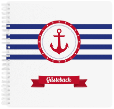 Gästebuch Ferienwohnung Ankerplatz Ringbindung blau maritim mit Anker