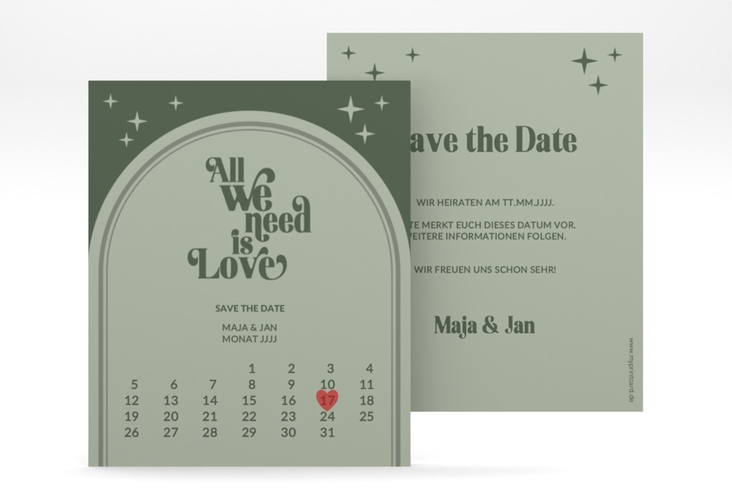 Save the Date-Kalenderblatt Groovy Kalenderblatt-Karte gruen