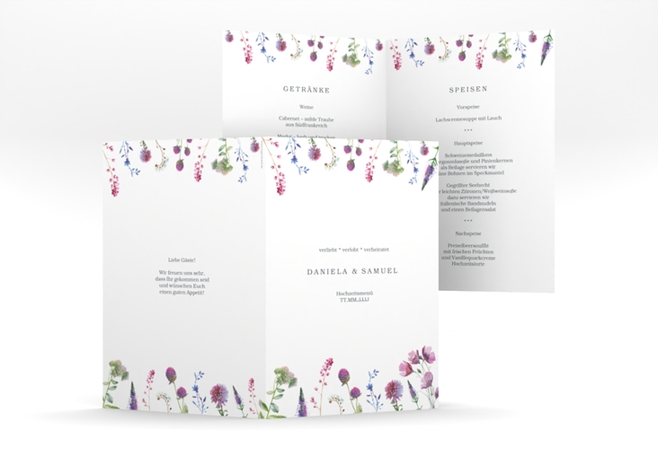 Menükarte Hochzeit Wildblumen A5 Klappkarte hoch weiss
