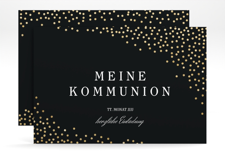 Einladung Kommunion Glanzvoll A6 Karte quer schwarz