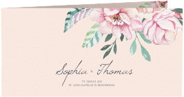 Klick: Details zu Hochzeitseinladung "Blooming" anzeigen Hochzeitseinladung Blooming lange Klappkarte quer rosa