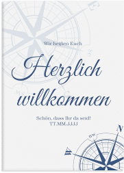 Willkommensschild Leinwand Windrose 50 x 70 cm Leinwand blau