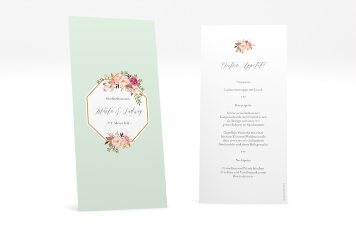 Menükarte Hochzeit Prachtvoll lange Karte hoch mint hochglanz