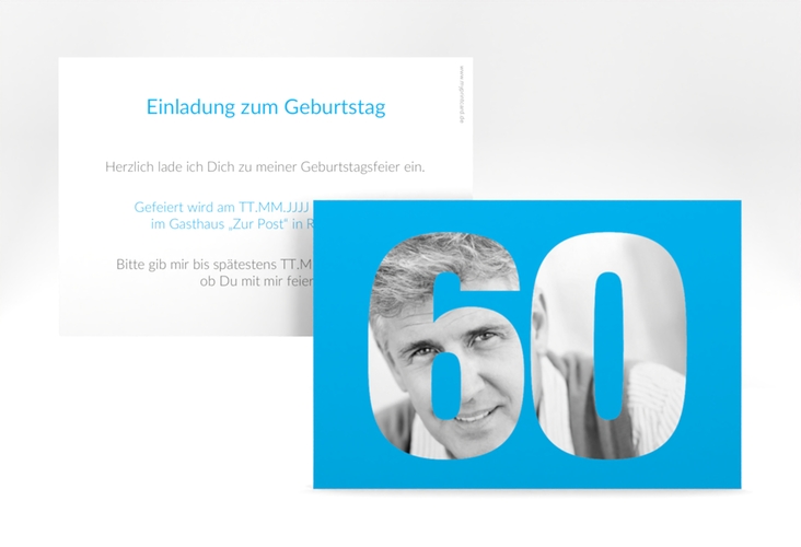 Einladung 60. Geburtstag Numbers A6 Karte quer blau