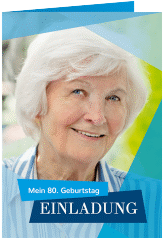 Einladung 80. Geburtstag Shapes A6 Klappkarte hoch blau
