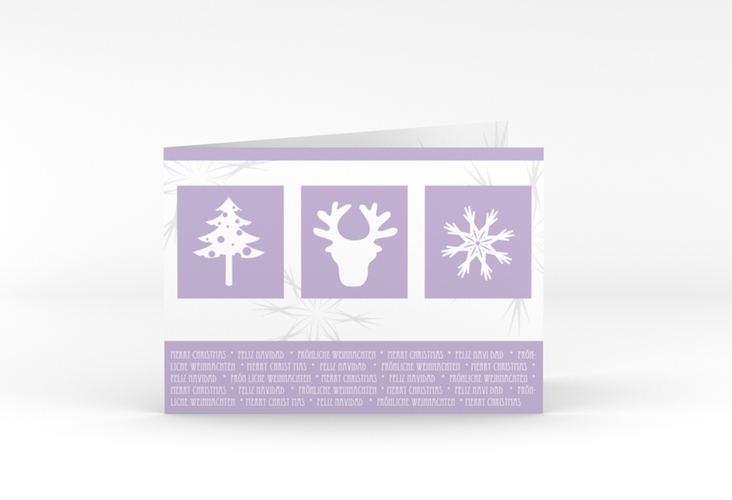 Geschäftliche Weihnachtskarte Wintertime A6 Klappkarte quer flieder hochglanz